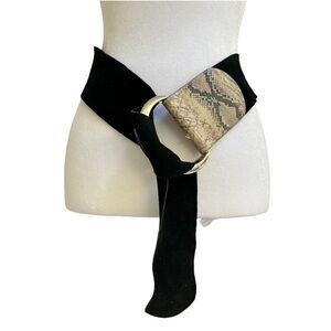 Chinese Laundry Retro Snake Print and Suede Belt in Black Size M/L